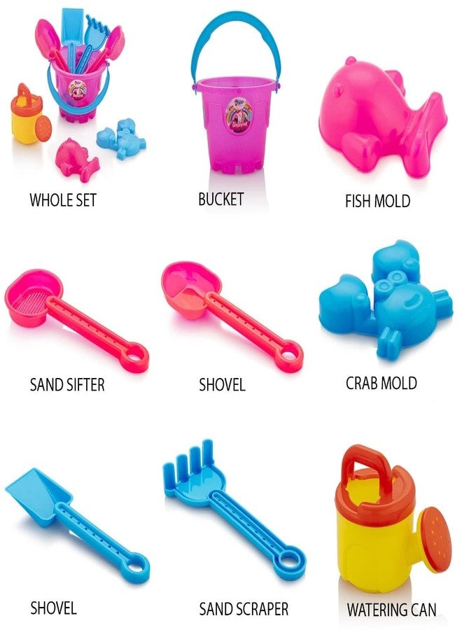 مجموعة ألعاب قلعة رمل الشاطئ من TOYSCAPE مع قوالب على شكل سمكة وسرطان البحر للأطفال الصغار، مفيدة للبستنة ومجموعة أدوات خارجية (موضوع وحيد القرن) - Image 4
